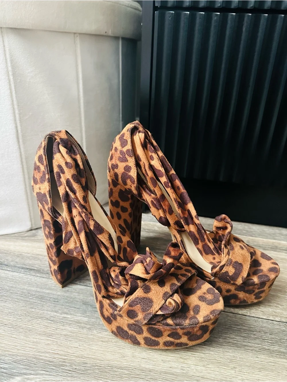 Leopard Print Platform High Heel Sandals - Brown